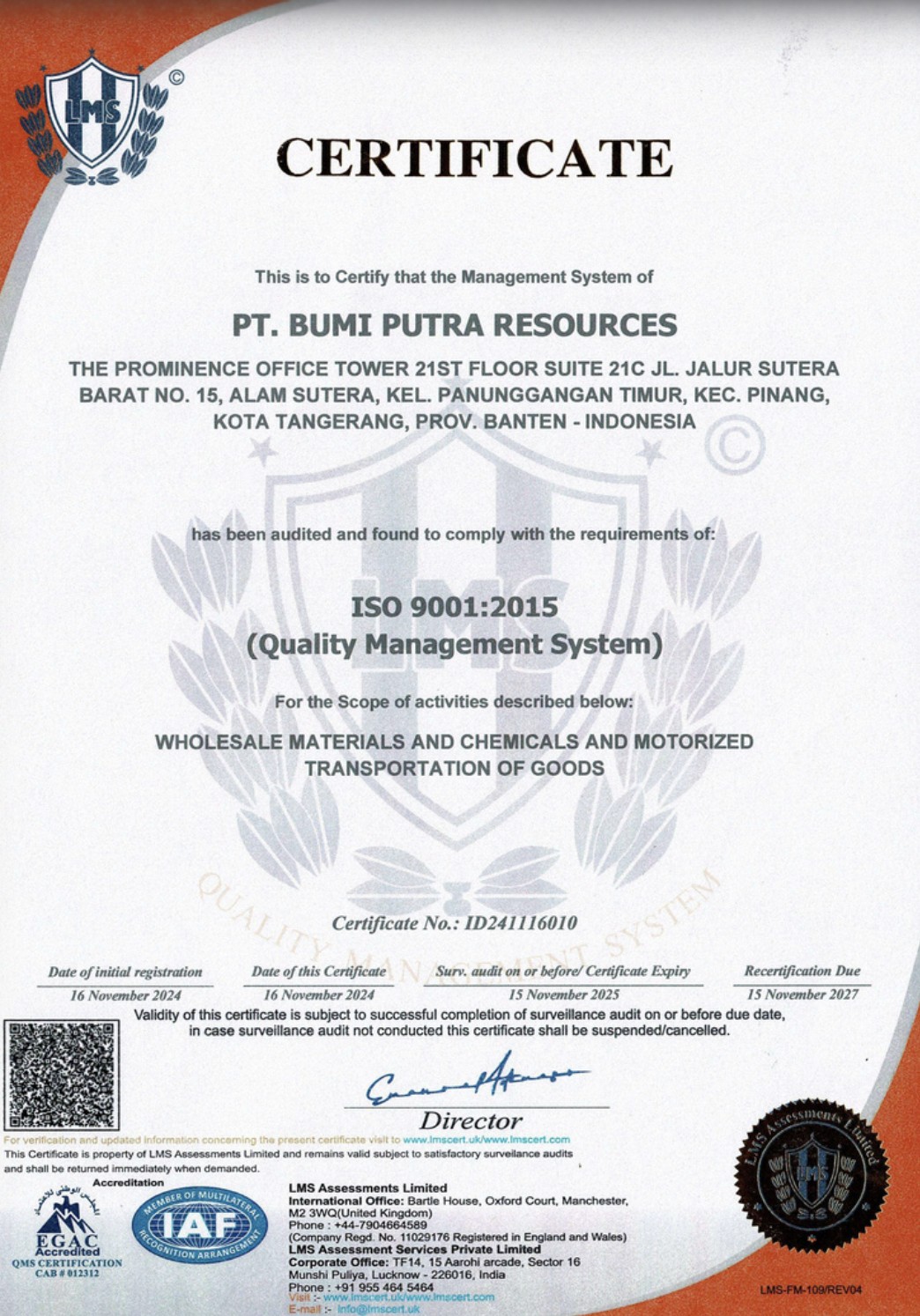 Sertifikat ISO 9001 — Quality Management System